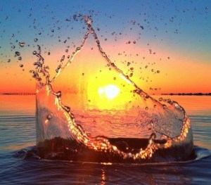 water drop sunset